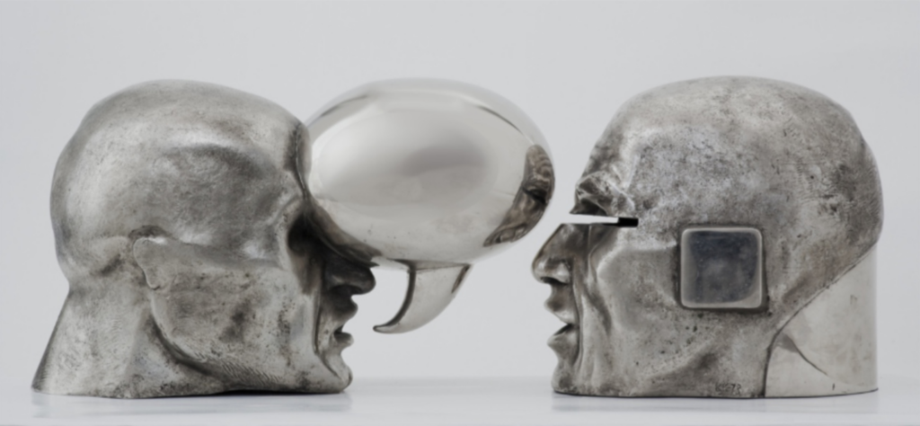Cold War, 1973, nickel-plated bronze, 25 x 80 x 30 cm. Kimmo Kaivanto Foundation. Image: Kimmo Koskela